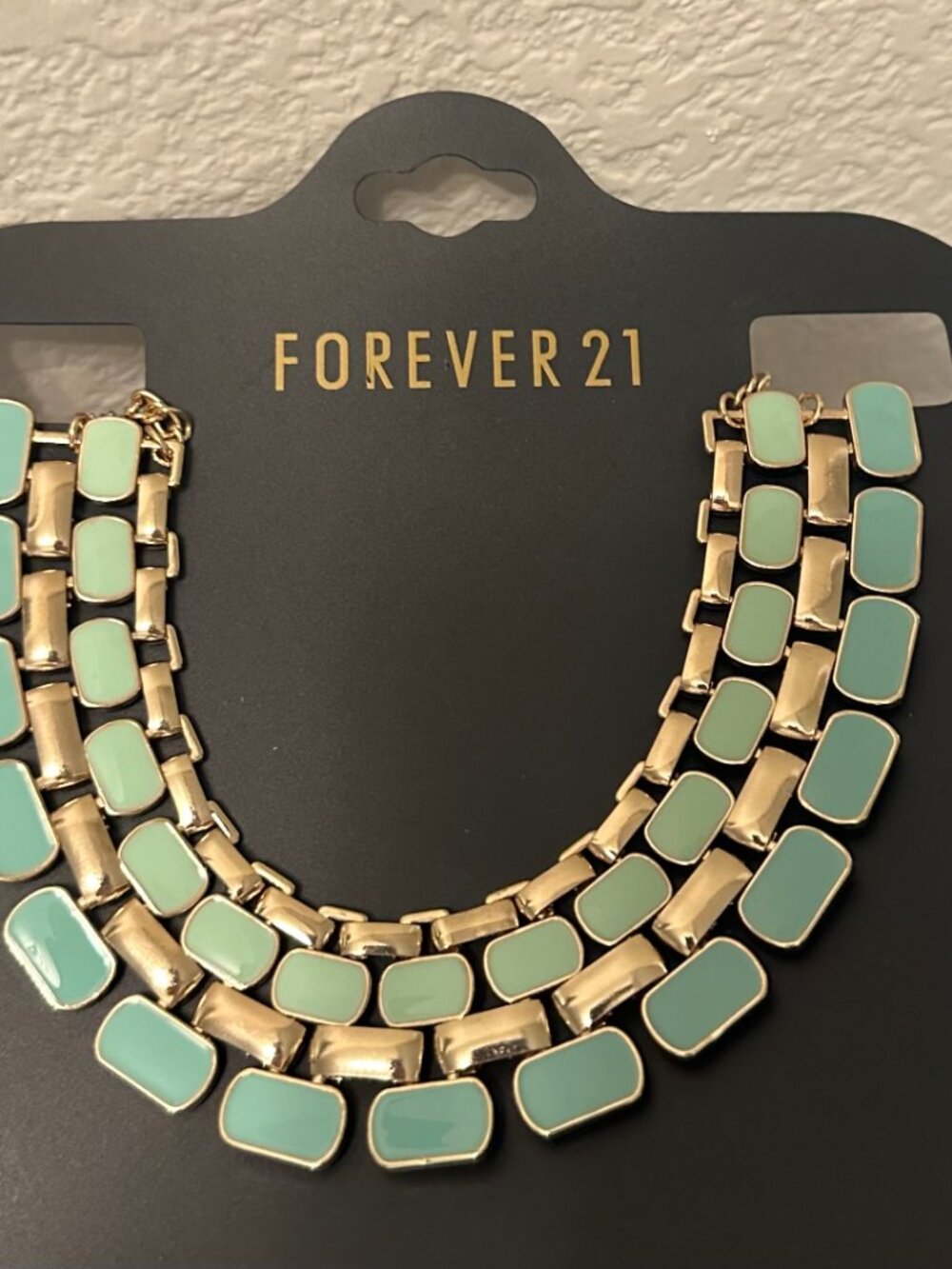 Forever 21 Statement Necklace NWT Gold Tone and Teal Chunky Y2K Throwback